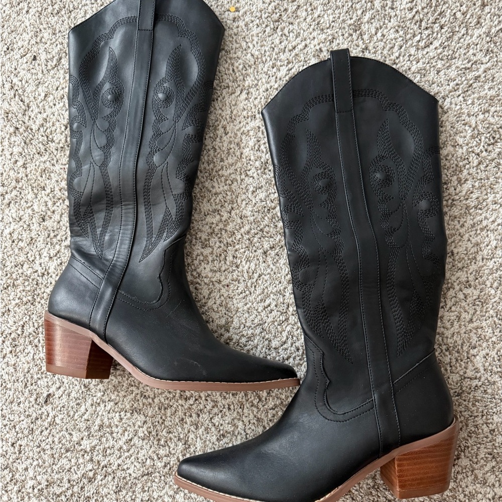 Black Leather Western Boots